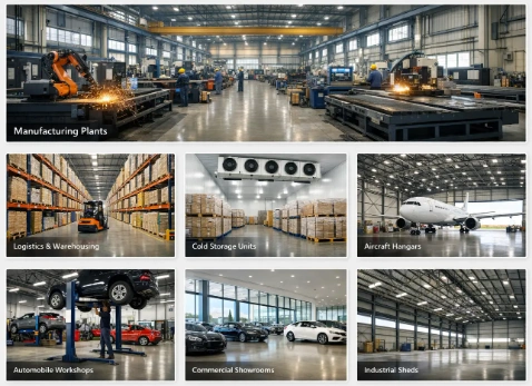 Professional collage of pre engineered building primary steel frame with tapered columns and rafters